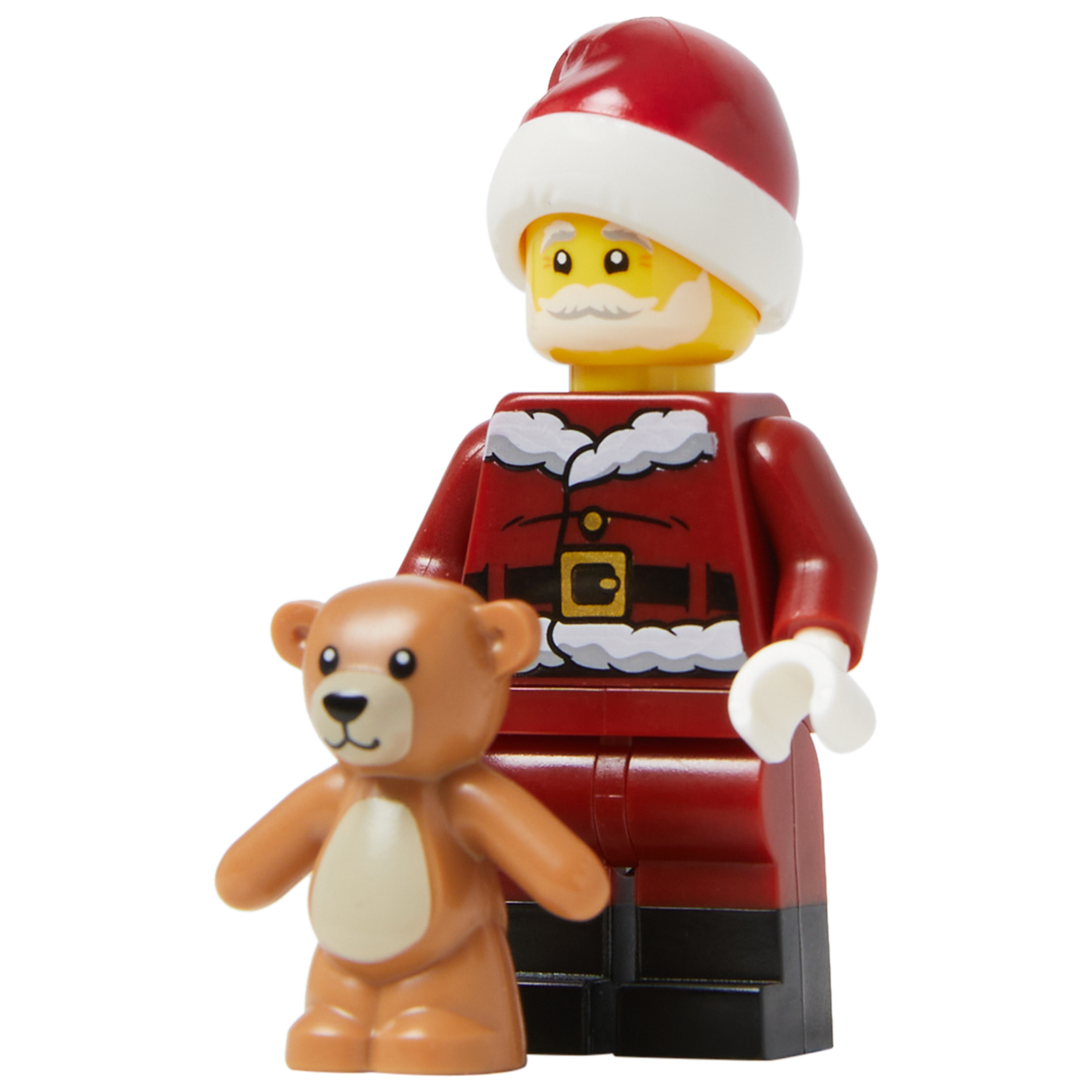 Minifigure Happy Santa with a Teddy Bear